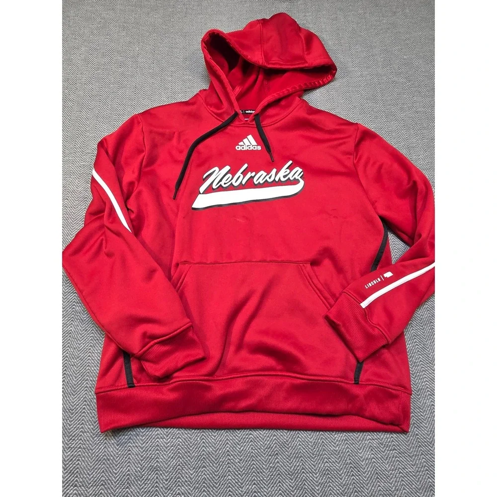 Adidas Nebraska Huskers Red Pullover Hoodie Mens Large Lincoln NCAA Sweatshirt